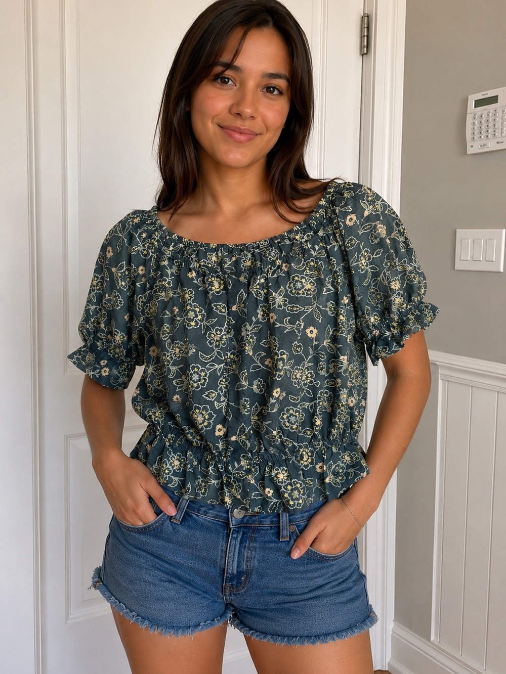 J. Crew Floral Off-Shoulder Smocked Top 100% Cotton SZ S Cottagecore